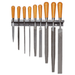 Set of 9 Facom files with wooden handles and metal blades, used for shaping and smoothing materials.