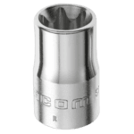 Close-up of a Facom 1/2 Torx socket, shiny metallic finish, used for automotive and mechanical work.