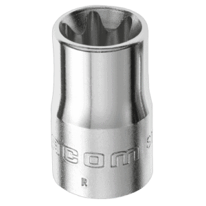 Close-up of a Facom 1/2 Torx socket, shiny metallic finish, used for automotive and mechanical work.