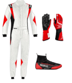 Grand Prix racing suit, gloves, and shoes from GPR Direct, designed for professional motorsport drivers.