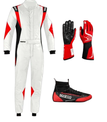 Grand Prix racing suit, gloves, and shoes from GPR Direct, designed for professional motorsport drivers.