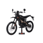 Electric mountain bike with full suspension, disc brakes, and knobby tires for off-road riding, displayed on a plain background.