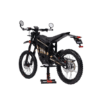 Electric mountain bike with rugged tires, black frame, and advanced suspension for off-road racing and adventure.