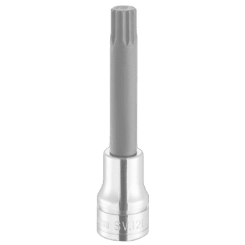 Close-up of a Facom SV.LB 1/2 drive long-reach XZN spline bit socket on a black background.