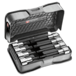 Facom 8-piece set of 1/2 short- and long-reach XZN screwdriver sockets in a black case.