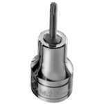 Close-up of a Facom SXM 1/2 drive Torx bit socket with a chrome finish on a black background.