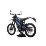 Electric dirt bike with black and blue design, off-road tires, and digital display, suitable for motocross and trail riding.
