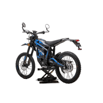 Electric dirt bike with black and blue design, off-road tires, and digital display, suitable for motocross and trail riding.