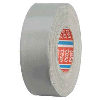 Close-up of a roll of grey racing tape used for Grand Prix racewear and motorsport safety gear.