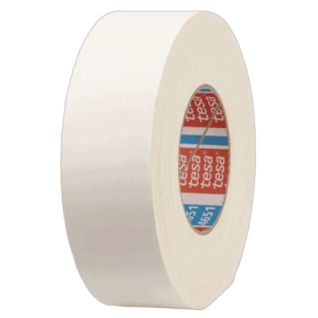 White racing tape roll with Tesa branding, used for motorsport safety and repairs.