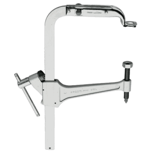 Facom valve lifter U.13L clamped with a C-clamp for precise engine valve adjustment.