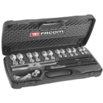 Facom general engineering puller kit U.23J3 in a black plastic case with various tools inside.