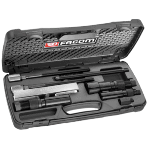 Facom heavy engineering puller kit U.49PJ4 with various tools in a black case, ideal for automotive and industrial repairs.
