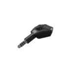 Shure audio connector for professional racing communication equipment, black with silver tip, designed for high-quality sound transmission.