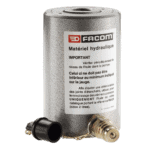 Facom hydraulic cylinder with label indicating hydraulic equipment and maintenance instructions.