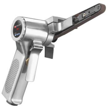 Facom belt sander with ergonomic handle and adjustable sanding belt for precise grinding tasks.