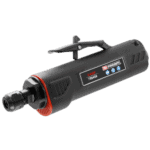 Facom straight die grinder with 6 mm collet and front exhaust, black and red design for precision grinding tasks.