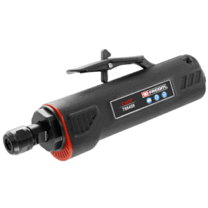 Facom straight die grinder with 6 mm collet and front exhaust, black and red design for precision grinding tasks.