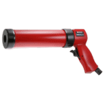 Red cordless caulking gun with ergonomic handle and trigger for easy application of sealants and adhesives.