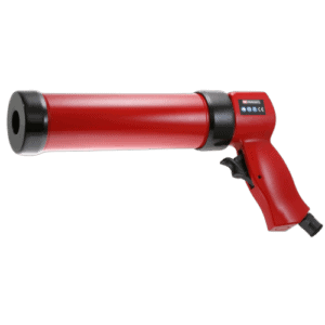 Red cordless caulking gun with ergonomic handle and trigger for easy application of sealants and adhesives.