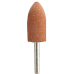 Close-up of a grinding stone attached to a grinder on stand, used for precision metal finishing and polishing.