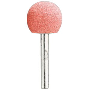 Pink abrasive grinding wheel with metal shank for power tools, used in metalworking and grinding applications.
