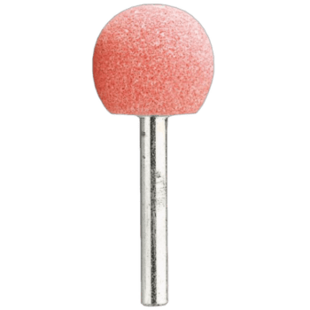 Pink abrasive grinding wheel with metal shank for power tools, used in industrial grinding and polishing tasks.