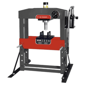 Facom 15 t hydraulic bench press W.415WBA for industrial and workshop use, featuring a sturdy frame, pressure gauge, and adjustable height.