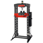 Facom 20-ton hydraulic press W.420 for industrial and workshop use, featuring a sturdy black and red frame with a pressure gauge and adjustable components.