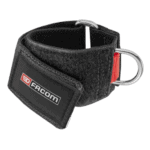 Facom wrist bracelet with metal ring, black adjustable strap with red detail, ideal for safety and identification in industrial environments.