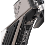 Close-up of a Talaria electric motorcycle showcasing its sleek design and advanced engineering for high-performance racing.