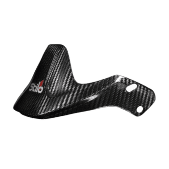 Carbon fibre motorcycle part from Grand Prix Racewear with sleek design and branding.
