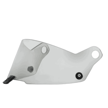 Clear racing helmet visor shield for Grand Prix racewear, designed for optimal visibility and safety in motorsport events.