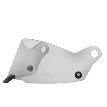 Clear racing helmet visor for Grand Prix racewear, designed for optimal visibility and safety in motorsport events.