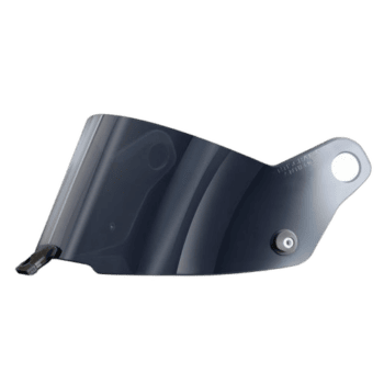 Black racing helmet visor for Grand Prix racewear, designed for safety and performance in motorsport events.