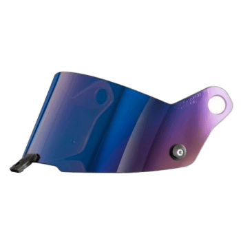 Grand Prix Racewear racing helmet visor with reflective blue and purple tint for motorsport safety.