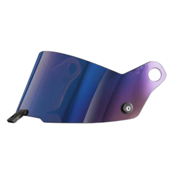 Grand Prix Racewear helmet visor with reflective blue and purple tint for motorsport safety and style.