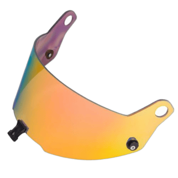 Grand Prix Racewear motorcycle helmet visor with reflective yellow tint and aerodynamic design.