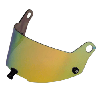 Grand Prix Racewear racing helmet visor with reflective yellow tint for motorcycle racing safety.