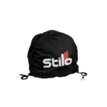 Stilo branded racing helmet bag in black with white and red logo, designed for motorsport enthusiasts and racers.
