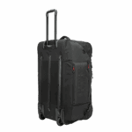 A comfortable, durable black racing trolley bag with extendable handle and multiple compartments, ideal for motorsport enthusiasts and racewear transport.