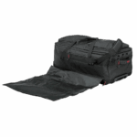 Durable black Grand Prix Racewear gear bag with multiple compartments and waterproof base, ideal for motorsport enthusiasts and professional racers.