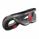 Protective racing helmet with black and grey design, featuring red accents, designed for motorsport safety and performance. Ideal for professional and amateur racers.