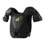 Protective motorcycle chest and shoulder armour with EVS branding, designed for safety and comfort in racing and riding. Suitable for motorsport enthusiasts and professional racers.