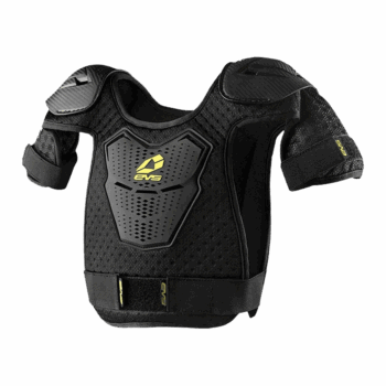 Protective motorcycle chest and shoulder armour with EVS branding, designed for safety and comfort in racing and riding. Suitable for motorsport enthusiasts and professional racers.