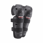 Protective motorcycle knee guards with adjustable straps, designed for racing and track use, offering safety and comfort for riders.