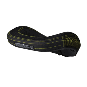 High-quality racing seat cushion with ergonomic design, black with yellow stitching, for comfort and support during motorsport events. Suitable for race car drivers and enthusiasts.