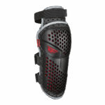 Protective motorcycle knee pad with breathable mesh and impact-resistant shell, ideal for racing and track days. Designed for safety, comfort, and durability in motorsport environments.