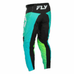 Fly Racing F-16 2026 motocross pants in black, turquoise, and green with logo details, designed for racing performance.
