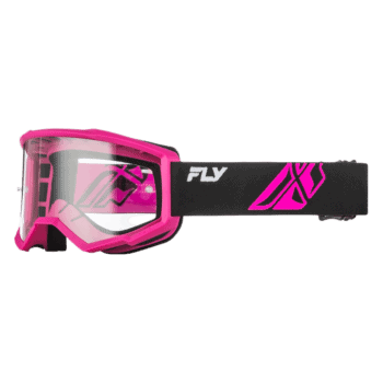 Fly Racing Focus goggles in black, pink, and clear lens for motocross and off-road riding.